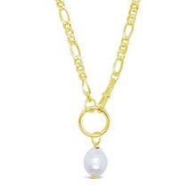 Load image into Gallery viewer, Gold Figaro Chain with Ring Centrepiece &amp; Pearl Pendant 51cm
