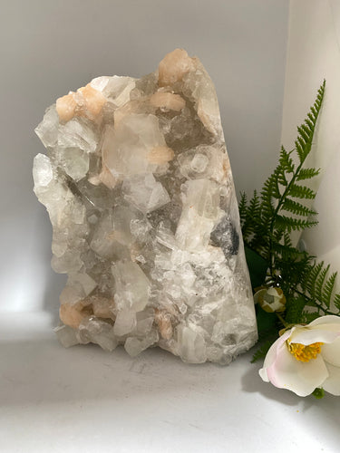 Apophyllite cluster on white background