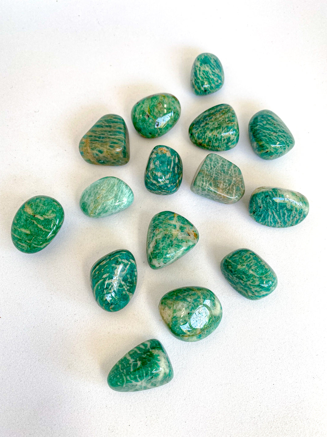 Green Amazonite Crystals on White Background