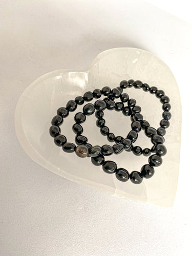 Black Obsidian Tumble Bracelet on White Background
