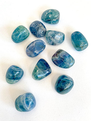 Blue Fluorite Tumble Stones on White Background