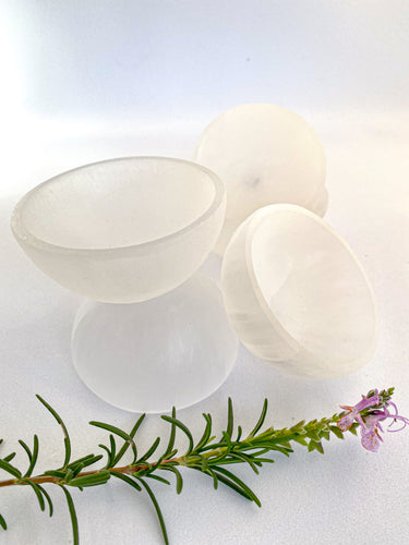 Selenite bowl small round on white background