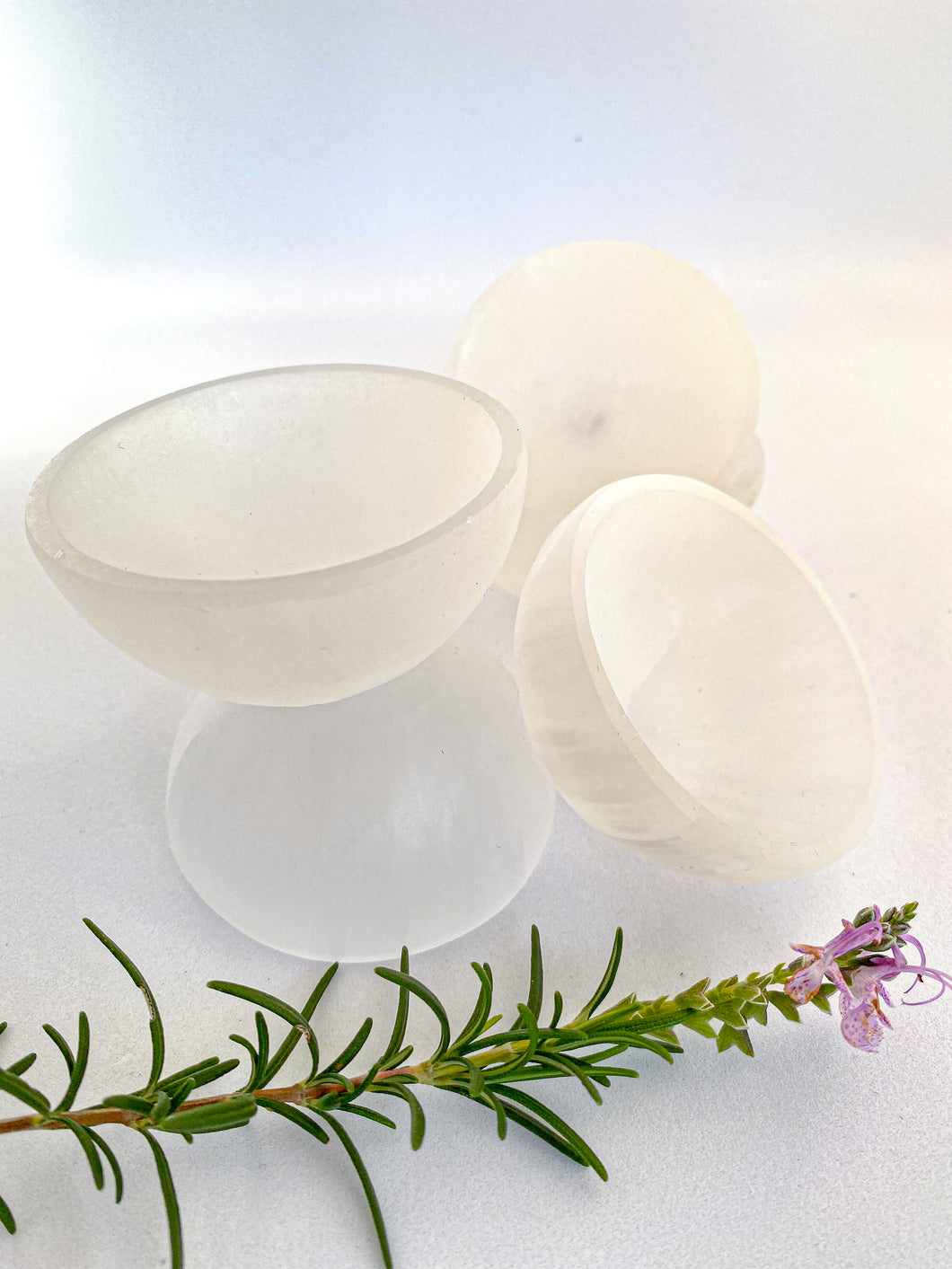 Selenite bowl small round on white background